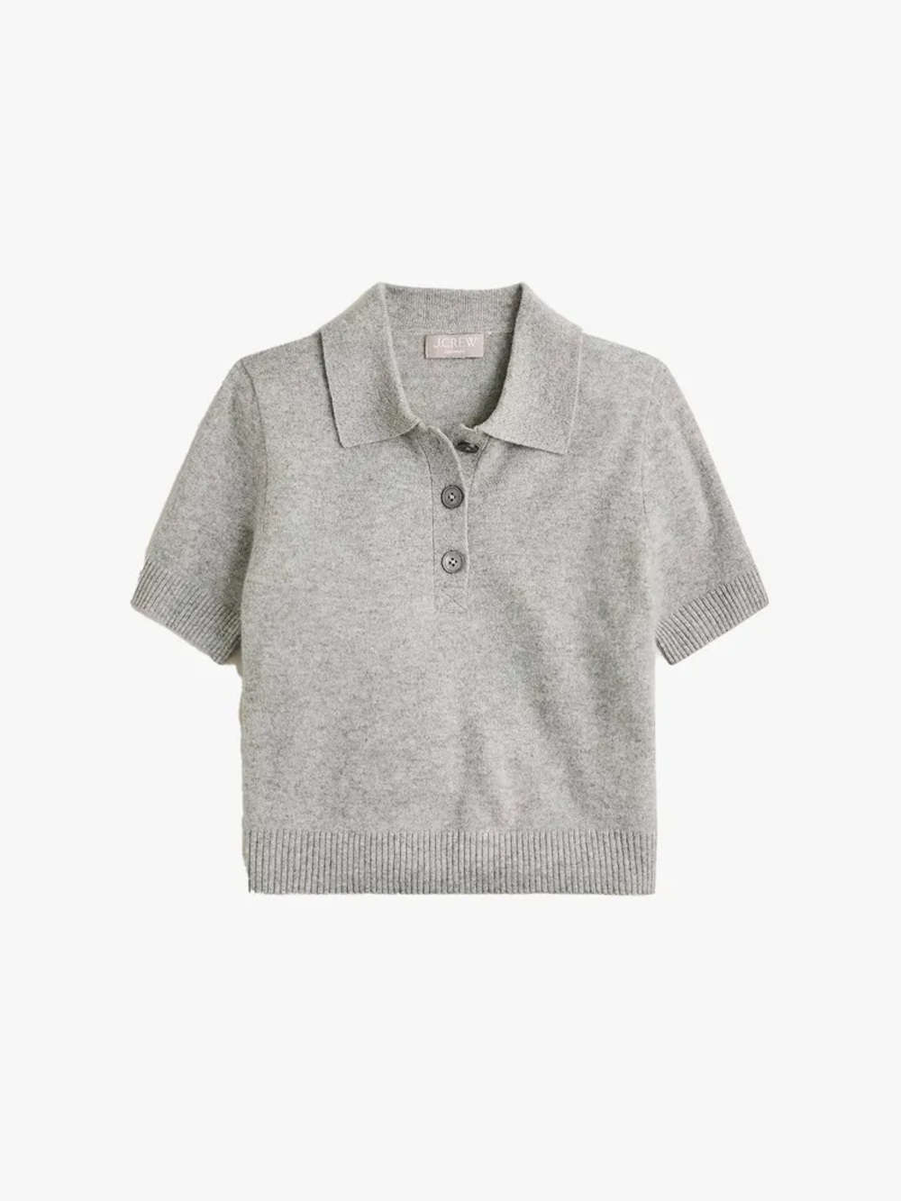 J Crew Cashmere Cropped Polo Sweater Grey XS